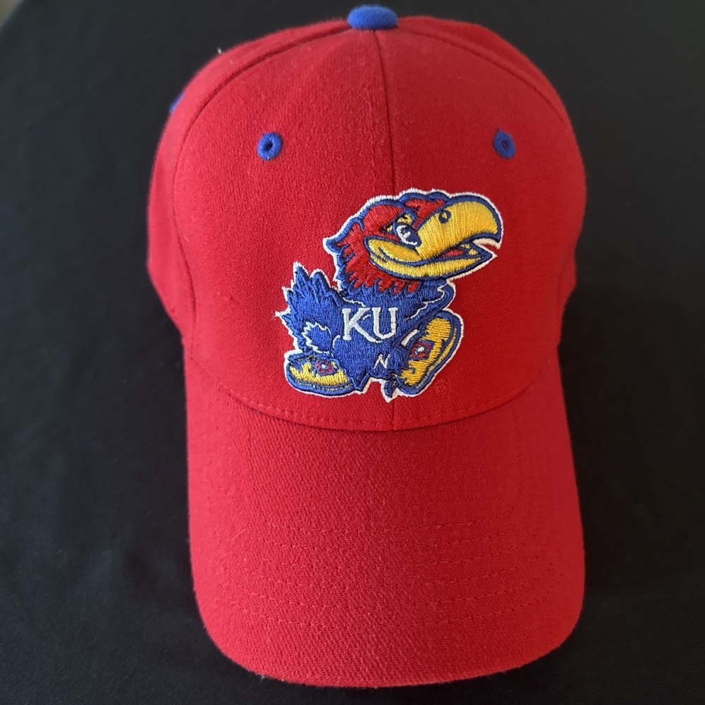 Kansas Jayhawks Baseball Cap Hat Red Embroidered Mascot Big Jay